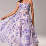 Strapless Floral Midi Dress