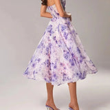 Strapless Floral Midi Dress
