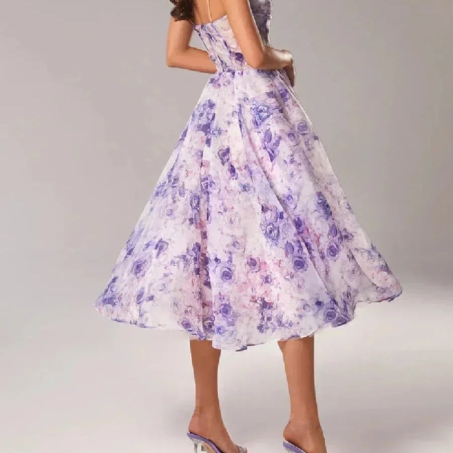 Strapless Floral Midi Dress