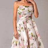 Strapless Floral Midi Dress