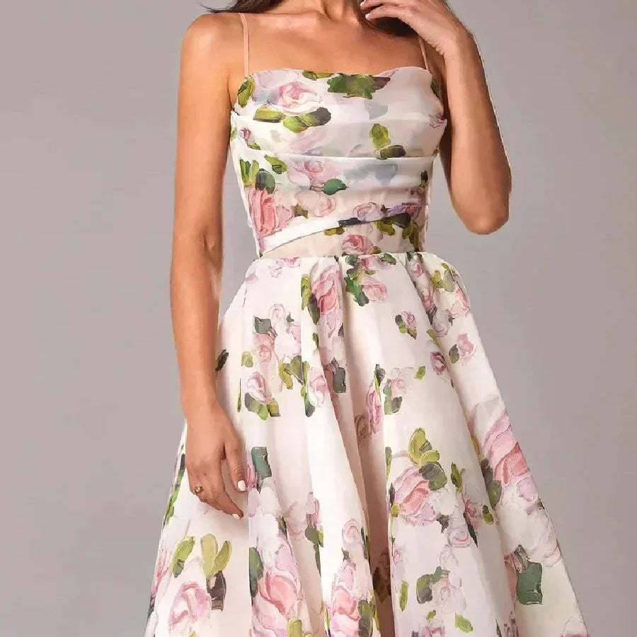 Strapless Floral Midi Dress