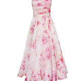 Strapless Floral Midi Dress