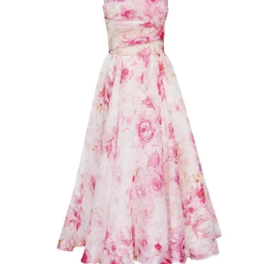 Strapless Floral Midi Dress