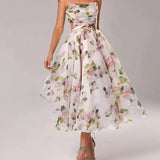 Strapless Floral Midi Dress