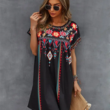 Embroidered Short Sleeve Shift Mini Dress