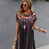 Embroidered Short Sleeve Shift Mini Dress