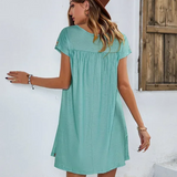 Embroidered Short Sleeve Shift Mini Dress