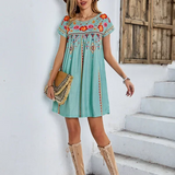 Embroidered Short Sleeve Shift Mini Dress