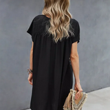 Embroidered Short Sleeve Shift Mini Dress