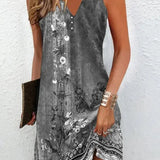 Printed Sleeveless V-Neck Mini Dress