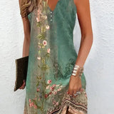 Printed Sleeveless V-Neck Mini Dress