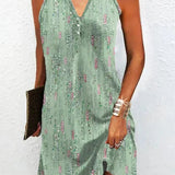 Printed Sleeveless V-Neck Mini Dress