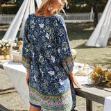 Printed V-Neck Tunic Mini Dress