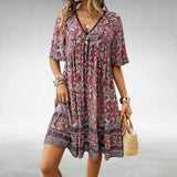 Printed V-Neck Tiered Mini Dress