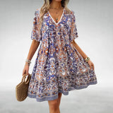 Printed V-Neck Tiered Mini Dress
