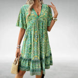 Printed V-Neck Tiered Mini Dress