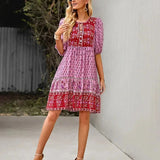 Printed V-Neck Ruffle Mini Dress