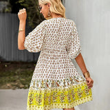 Printed V-Neck Ruffle Mini Dress