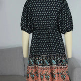 Printed V-Neck Ruffle Mini Dress