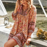 Printed V-Neck Tunic Mini Dress