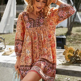 Printed V-Neck Tunic Mini Dress