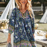 Printed V-Neck Tunic Mini Dress