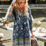 Printed V-Neck Tunic Mini Dress