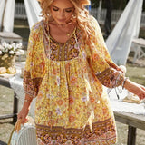 Printed V-Neck Tunic Mini Dress