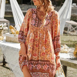 Printed V-Neck Tunic Mini Dress