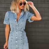 Button Front Denim Mini Dress