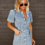 Button Front Denim Mini Dress