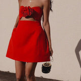 Strapless Rosette Mini Dress