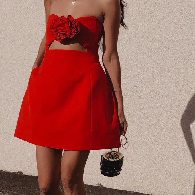 Strapless Rosette Mini Dress