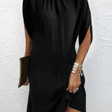 High Neck Sleeveless Shift Midi Dress