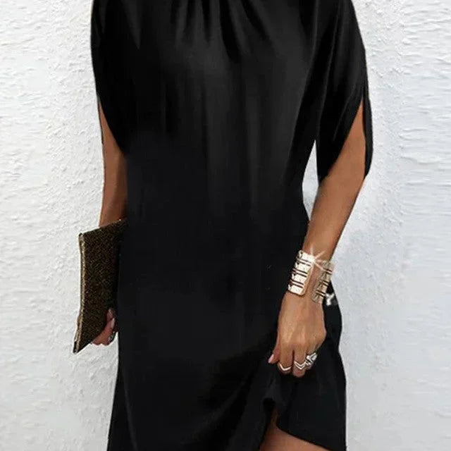 High Neck Sleeveless Shift Midi Dress