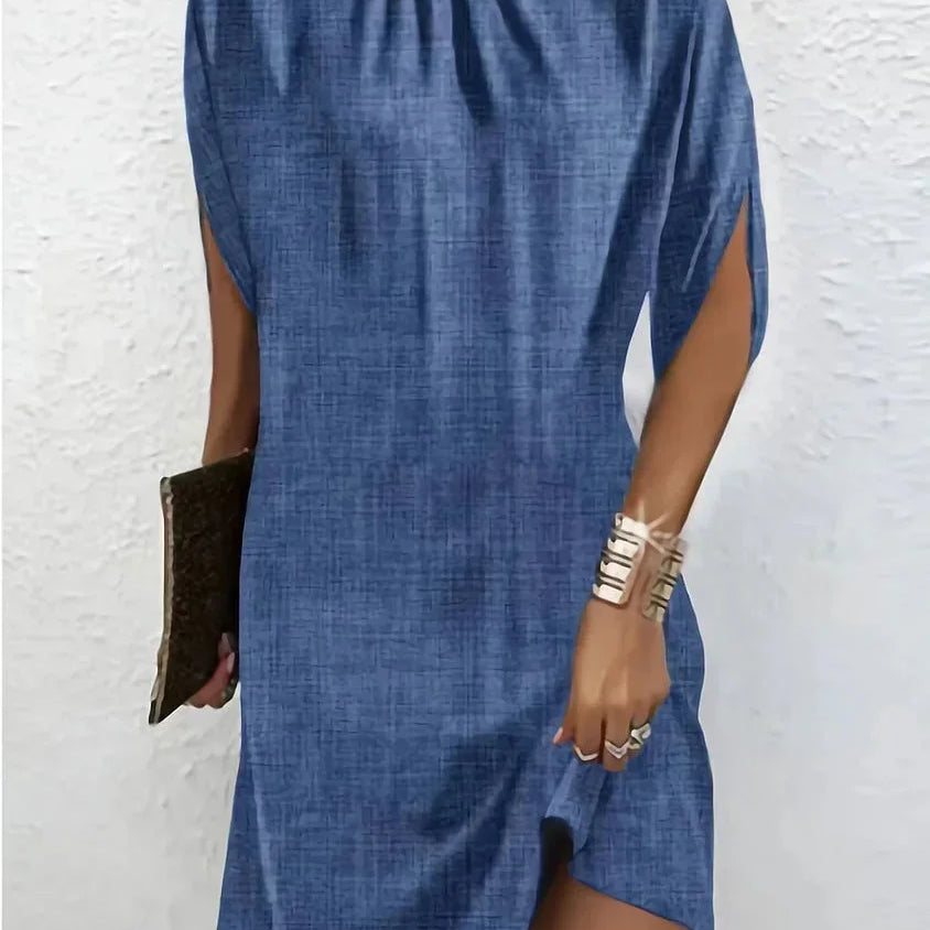 High Neck Sleeveless Shift Midi Dress