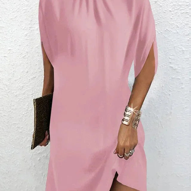 High Neck Sleeveless Shift Midi Dress