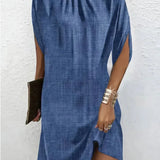 High Neck Sleeveless Shift Midi Dress