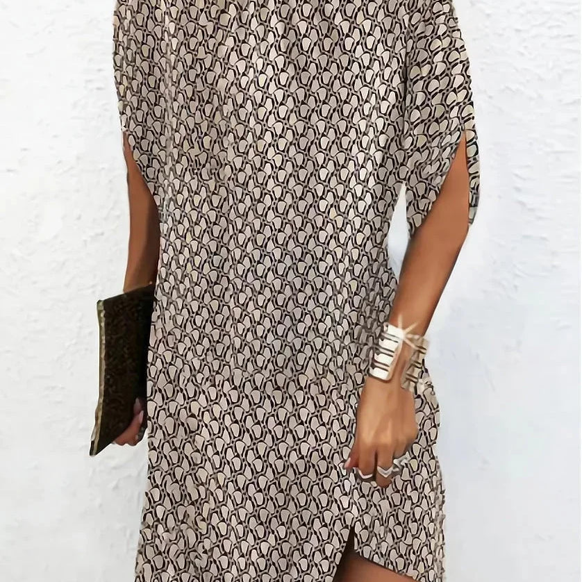 High Neck Sleeveless Shift Midi Dress