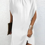 High Neck Sleeveless Shift Midi Dress