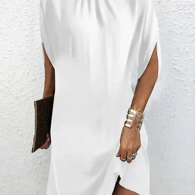 High Neck Sleeveless Shift Midi Dress