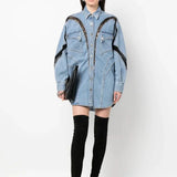 Oversized Zip Detail Denim Shirt Dress