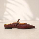 Women's Flat Leather-Look Closed-Toe Slip-On Mules