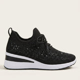 Women's Rhinestone Chunky Platform Lace-Up Sneakers