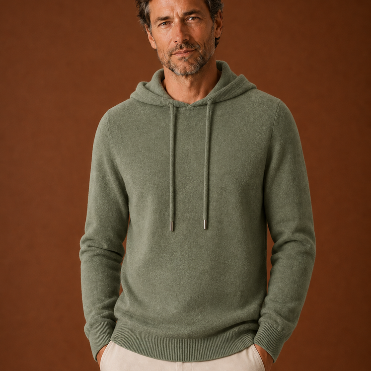 Men's Hooded Knit Pullover Sweater with Drawstring