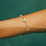 Women's Adjustable Gold-Tone Pearl Chain Bracelet