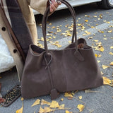 Women's Spacious Vegan Suede Shoulder Bag