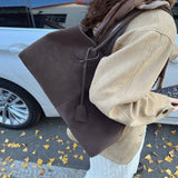 Women's Spacious Vegan Suede Shoulder Bag