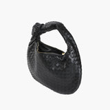 Women's Compact Woven Shoulder Bag with Knot Handle