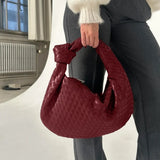 Women's Compact Woven Shoulder Bag with Knot Handle